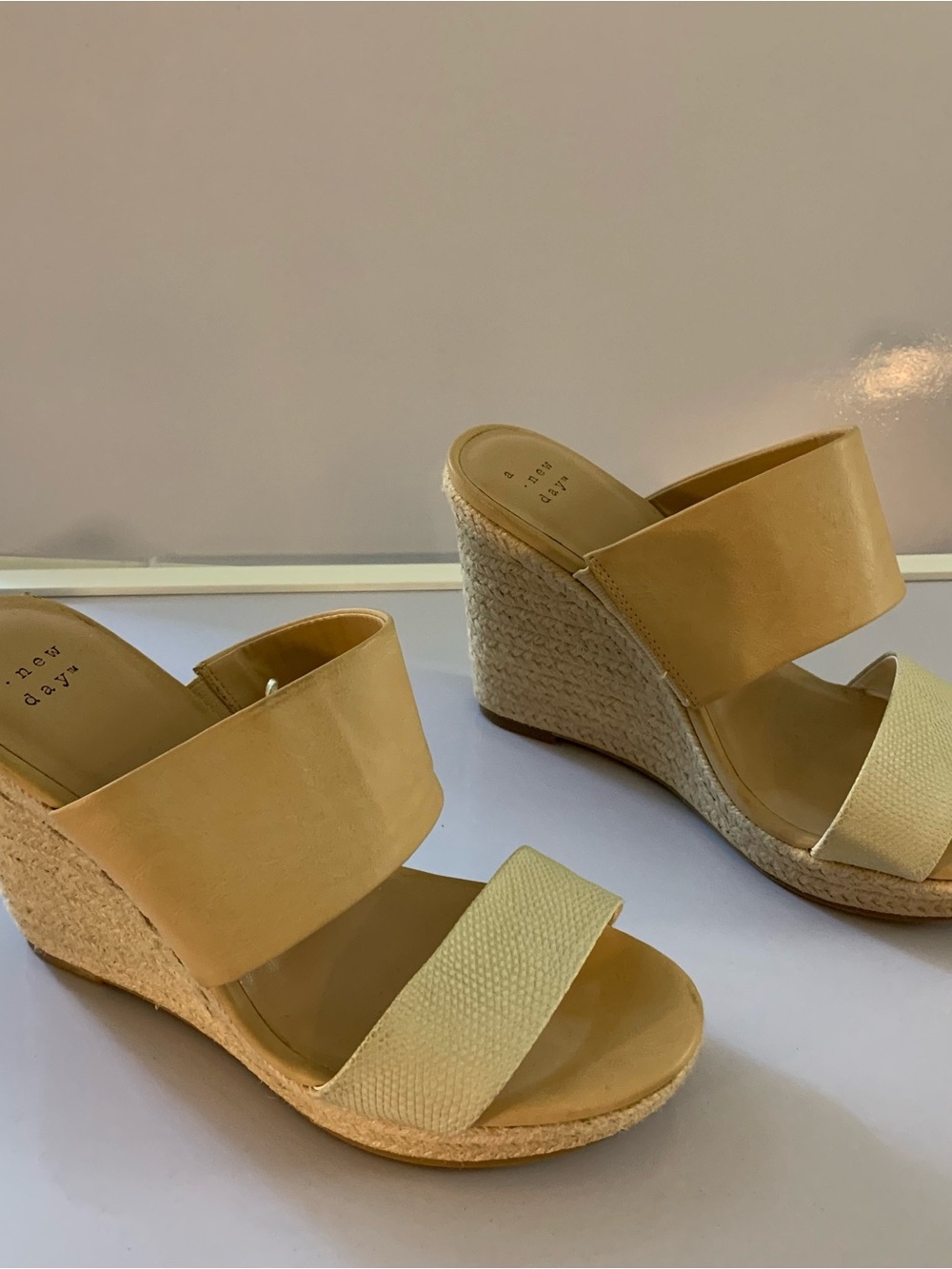a new day Tan Double-Strap Wedge Sandals